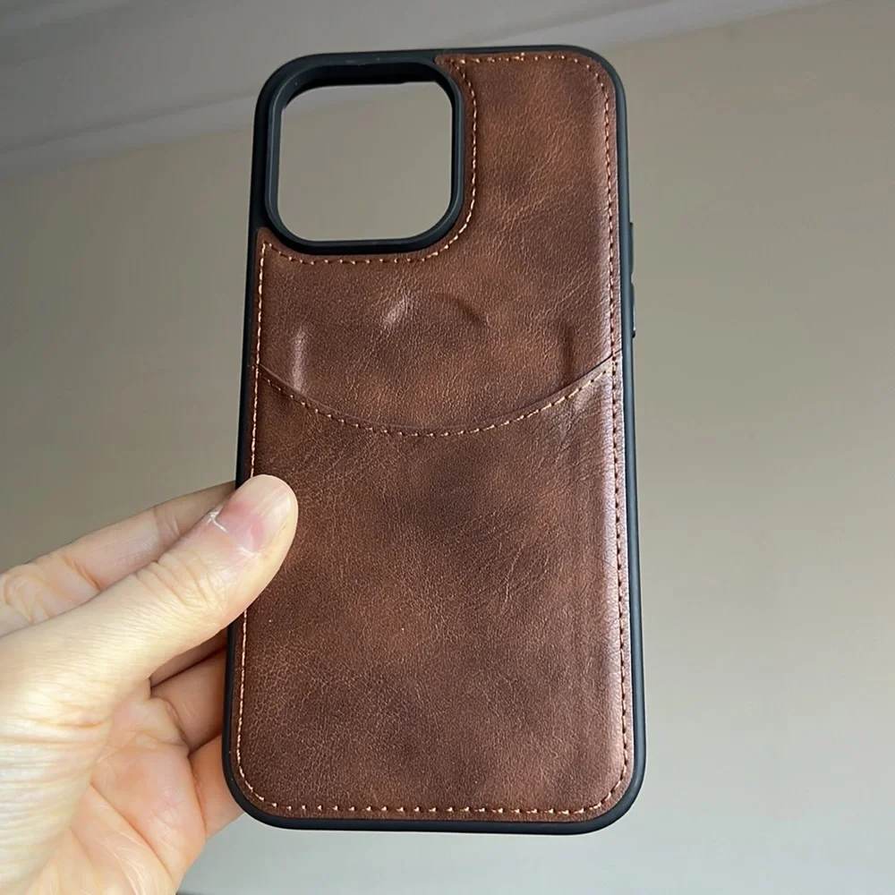 For iPhone 14 PLUS leather phone case with pocket holder with stitching cover